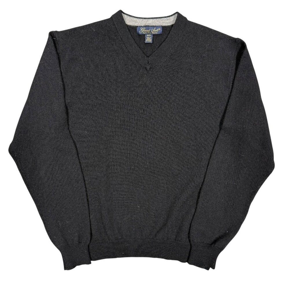 Garret Scott Extra Fine Merino Wool Sweater V-Neck Lightweight Black Small